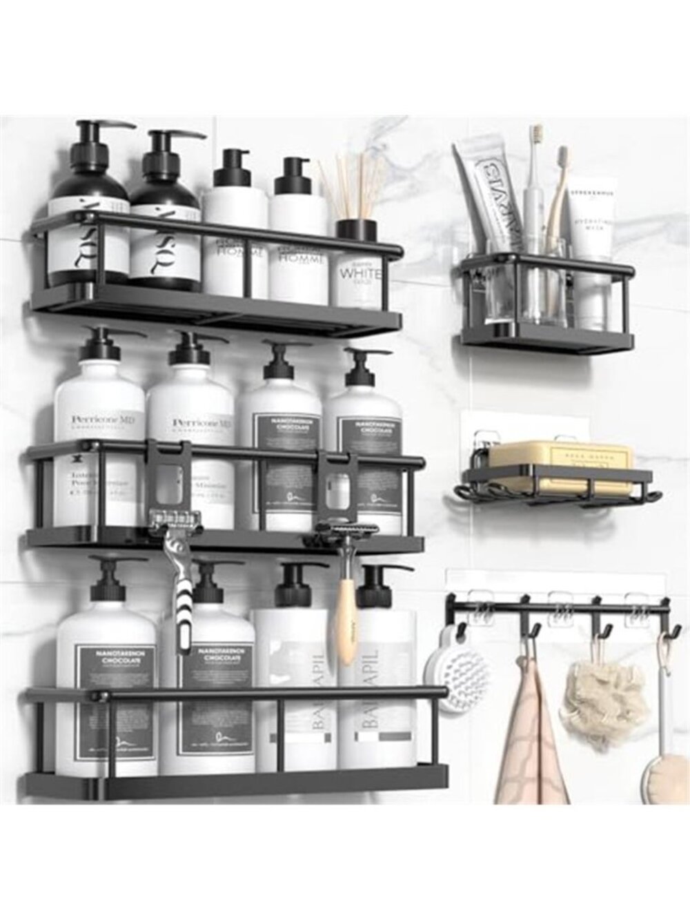 Shower Caddy Wall Mount Stainless Steel Bathroom Organizer Adhesive Shelves Set